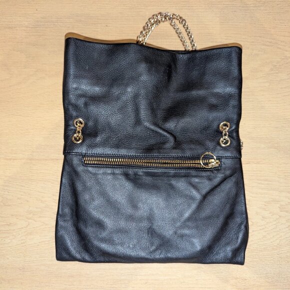 Pietro Alessandro NYC black flap over handbag purse turn lock chain leather - Picture 5 of 7